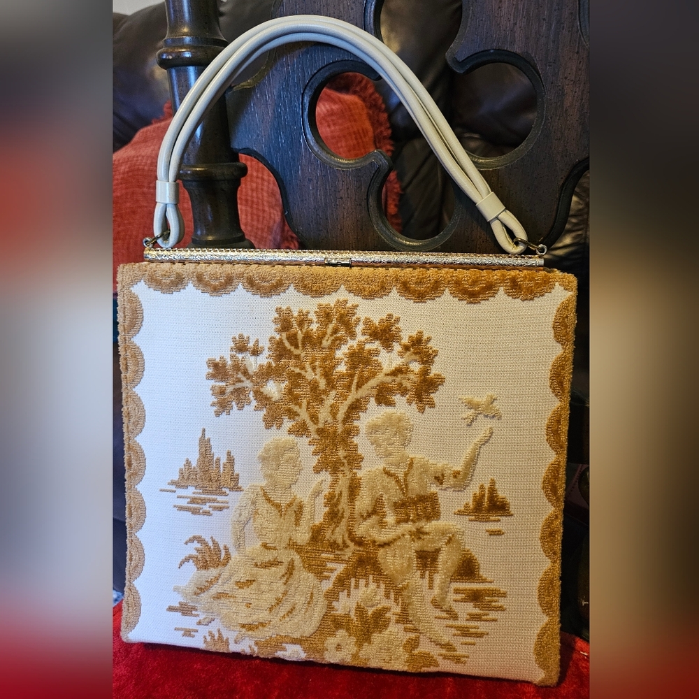 Vintage 1960s Victorian Chenille Tapestry Carpet Purse/Bag